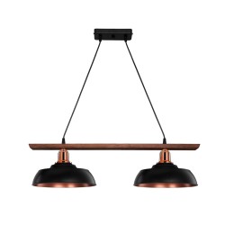 LOAN 203-0290 Μοντέρνο Κρεμαστό Φωτιστικό Οροφής με Ντουί 2 x E27 AC 220-240V IP20 - Μαύρο & Μπρονζέ - Μ70 x Π25.5 x Υ19cm