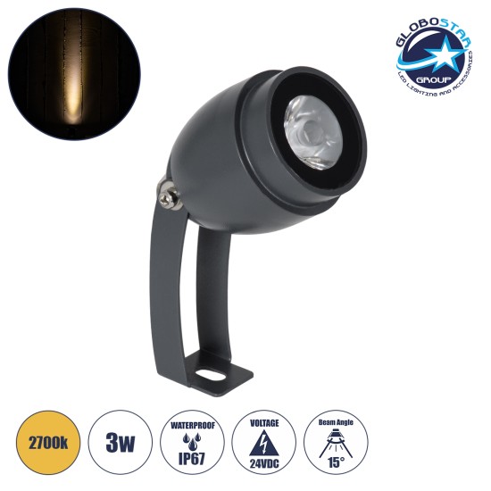 TREEGAL 90461 Φωτιστικό Σποτ για Φυτά - Δέντρα με Βάση Μπετού & Κορμού LED 3W 330lm 15° DC 24V Αδιάβροχο IP67 Θερμό Λευκό 2700K Dimmable - Bridgelux SMD Chip - Γκρι Ανθρακί - Μ5 x Π5 x Υ14.7cm - 3 Χρόνια Εγγύηση