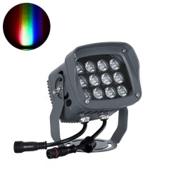 FLOODXENA 90699 Προβολέας Σποτ Wall Washer με Αντιθαμβωτική Γρίλια LED 24W 2040lm 10° DC 24V Αδιάβροχο IP65 Πολύχρωμο RGBW Dimmable DMX512 - Bridgelux SMD Chip - Γκρι Ανθρακί - Μ13 x Π11 x Υ15cm - 3 Χρόνια Εγγύηση