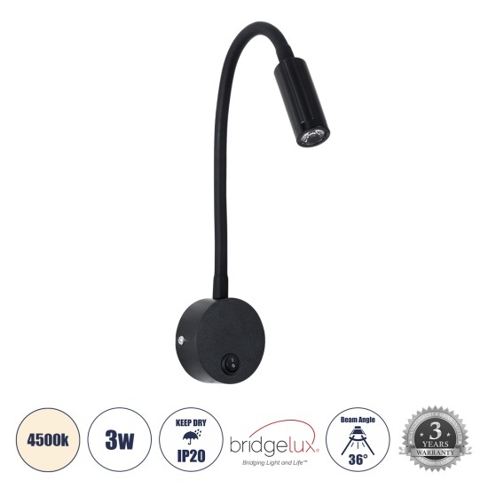 GOOSE 60878 Μοντέρνο Φωτιστικό Τοίχου - Απλίκα Ξενοδοχείου Bed Side LED 3W 300lm 36° AC 220-240V - Reading Light - Μ6.5 x Π15 x Υ24.5cm - Φυσικό Λευκό 4500K - Μαύρο - 3 Xρόνια Εγγύηση GOOSE 60878 Μοντέρνο Φωτιστικό Τοίχου - Απλίκα Ξενοδοχείου Bed Side LED 3W 300lm 36° AC 220-240V - Reading Light - Μ6.5 x Π15 x Υ24.5cm - Φυσικό Λευκό 4500K - Μαύρο - 3 Xρόνια Εγγύηση
