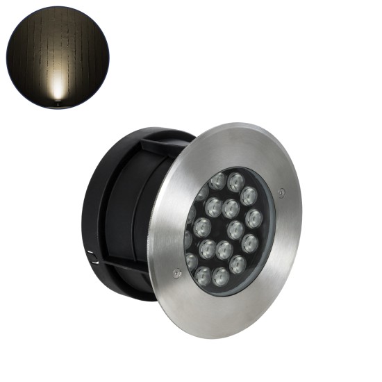 UNDERGROUND-SINA 90571 Χωνευτό Φωτιστικό Σποτ Δαπέδου LED 18W 1620lm 15° DC 24V Αδιάβροχο IP68 Φ20 x Υ11cm Θερμό Λευκό 2700K - Ανοξείδωτο Ατσάλι - 3 Χρόνια Εγγύηση