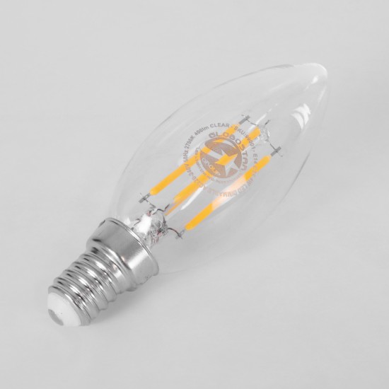 99001 Λάμπα LED Long Filament E14 C35 Κεράκι 4W 400lm 360° AC 220-240V IP20 Φ3.5 x Υ10.5cm Θερμό Λευκό 2700K με Διάφανο Γυαλί Dimmable - 3 Χρόνια Εγγύηση