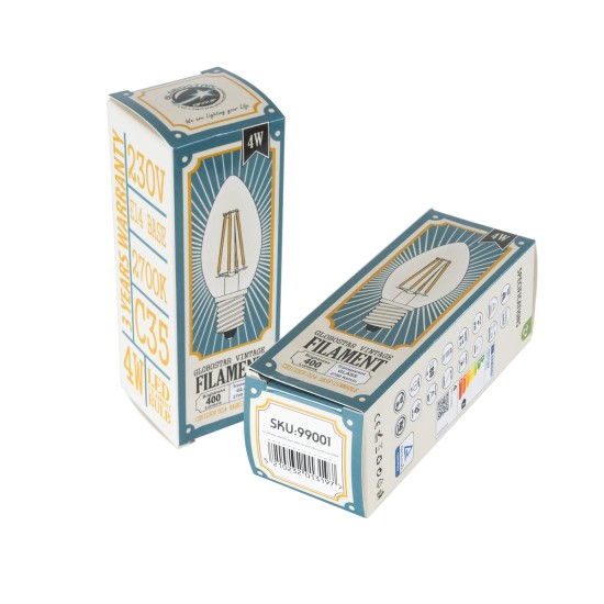 99001 Λάμπα LED Long Filament E14 C35 Κεράκι 4W 400lm 360° AC 220-240V IP20 Φ3.5 x Υ10.5cm Θερμό Λευκό 2700K με Διάφανο Γυαλί Dimmable - 3 Χρόνια Εγγύηση