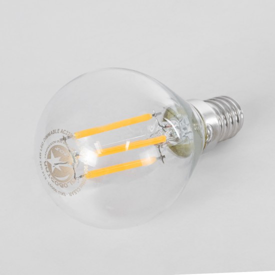 99003 Λάμπα LED Long Filament E14 G45 Γλομπάκι 4W 400lm 360° AC 220-240V IP20 Φ4.5 x Υ7.5cm Θερμό Λευκό 2700K με Διάφανο Γυαλί Dimmable - 3 Χρόνια Εγγύηση