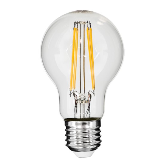 99007 Λάμπα LED Long Filament E27 A60 Γλόμπος 8W 800lm 360° AC 220-240V IP20 Φ6 x Υ10.5cm Θερμό Λευκό 2700K με Διάφανο Γυαλί - Dimmable - 3 Χρόνια Εγγύηση