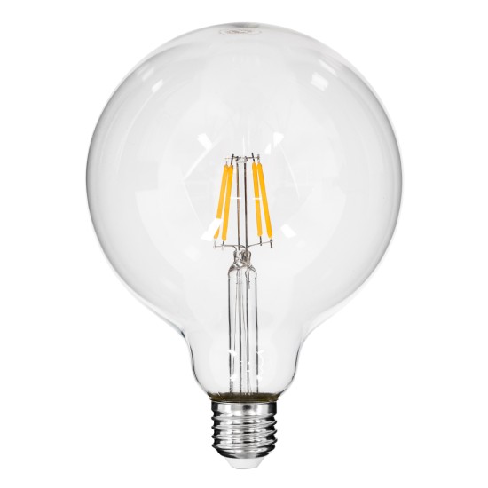 99012 Λάμπα LED Long Filament E27 G125 Γλόμπος 4W 400lm 360° AC 220-240V IP20 Φ12.5 x Υ18cm Θερμό Λευκό 2700K με Διάφανο Γυαλί - Dimmable - 3 Years Warranty