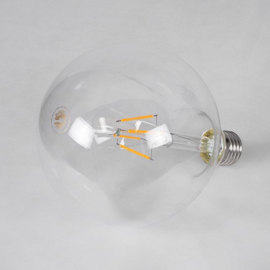 99012 Λάμπα LED Long Filament E27 G125 Γλόμπος 4W 400lm 360° AC 220-240V IP20 Φ12.5 x Υ18cm Θερμό Λευκό 2700K με Διάφανο Γυαλί - Dimmable - 3 Years Warranty