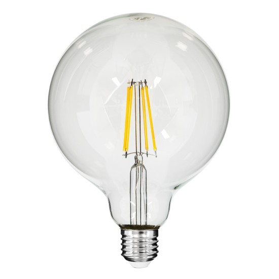 99013 Λάμπα LED Long Filament E27 G125 Γλόμπος 8W 800lm 360° AC 220-240V IP20 Φ12.5 x Υ18cm Θερμό Λευκό 2700K με Διάφανο Γυαλί - Dimmable - 3 Years Warranty