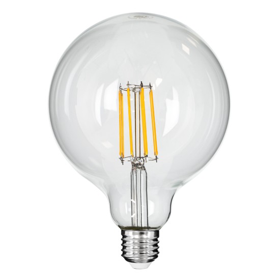 99014 Λάμπα LED Long Filament E27 G125 Γλόμπος 12W 1200lm 360° AC 220-240V IP20 Φ12.5 x Υ18cm Θερμό Λευκό 2700K με Διάφανο Γυαλί - Dimmable - 3 Years Warranty