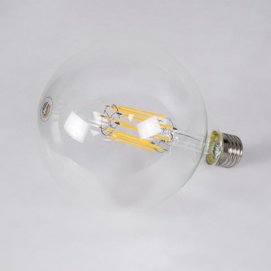 99014 Λάμπα LED Long Filament E27 G125 Γλόμπος 12W 1200lm 360° AC 220-240V IP20 Φ12.5 x Υ18cm Θερμό Λευκό 2700K με Διάφανο Γυαλί - Dimmable - 3 Years Warranty