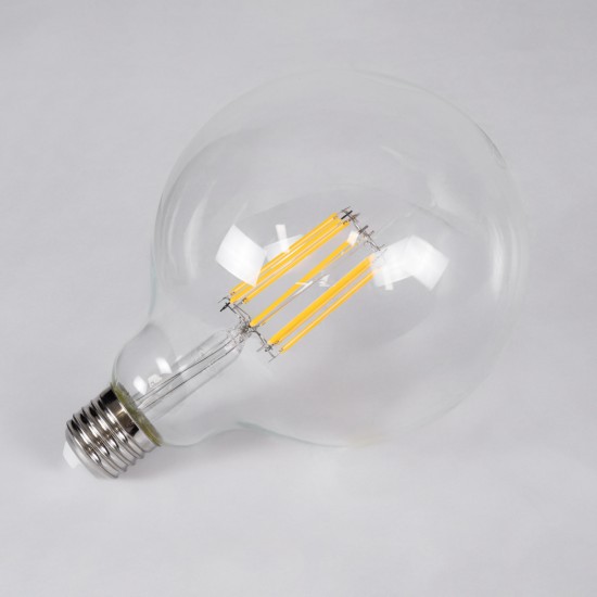 99014 Λάμπα LED Long Filament E27 G125 Γλόμπος 12W 1200lm 360° AC 220-240V IP20 Φ12.5 x Υ18cm Θερμό Λευκό 2700K με Διάφανο Γυαλί - Dimmable - 3 Years Warranty