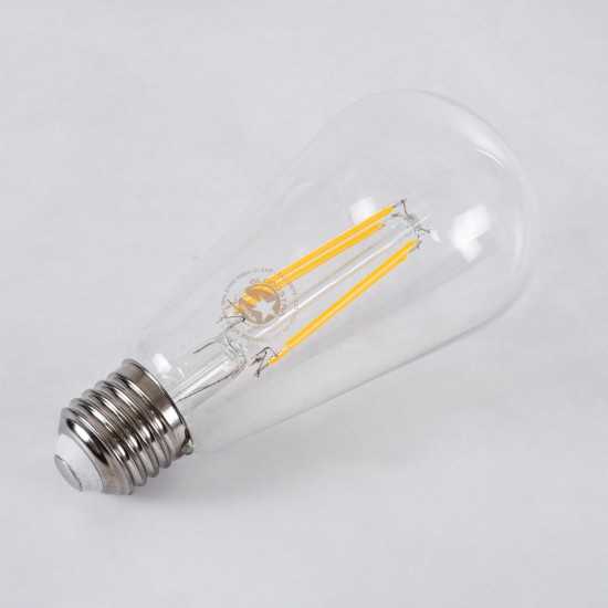 99016 Λάμπα LED Long Filament E27 ST64 Αχλάδι 8W 800lm 360° AC 220-240V IP20 Φ6.4 x Υ14cm Θερμό Λευκό 2700K με Διάφανο Γυαλί - Dimmable - 3 Years Warranty