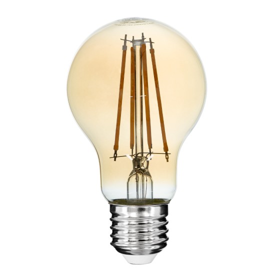 99037 LED Long Filament Bulb E27 A60 Globe 8W 720lm 360° AC 220-240V IP20 D6 x H10.5cm Ultra Θερμό Λευκό 2200K με Μελί Γυαλί - Dimmable - 3 Years Warranty