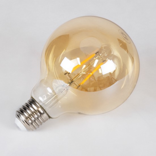 99039 LED Long Filament Bulb E27 G95 Globe 4W 350lm 360° AC 220-240V IP20 D9.5 x H13.5cm Ultra Θερμό Λευκό 2200K με Μελί Γυαλί - Dimmable - 3 Years Warranty