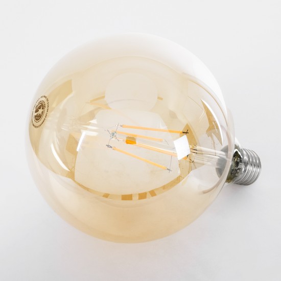 99043 Λάμπα LED Long Filament E27 G125 Γλόμπος 8W 720lm 360° AC 220-240V IP20 Φ12.5 x Υ18cm Ultra Θερμό Λευκό 2200 K με Μελί Γυαλί Dimmable - 3 Χρόνια Εγγύηση