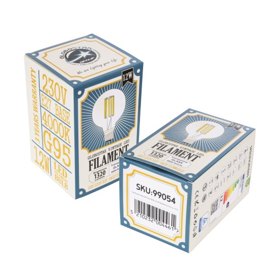 99054 Λάμπα LED Long Filament E27 G95 Γλόμπος 12W 1320lm 360° AC 220-240V IP20 Φ9.5 x Υ13.5cm Φυσικό Λευκό 4000K με Διάφανο Γυαλί - Dimmable - 3 Years Warranty