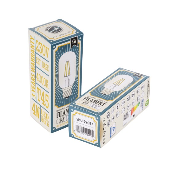 99057 Λάμπα LED Long Filament E27 T45 Σωλήνας 4W 440lm 360° AC 220-240V IP20 Φ4.5 x Υ11cm Φυσικό Λευκό 4000K με Διάφανο Γυαλί - Dimmable - 3 Years Warranty