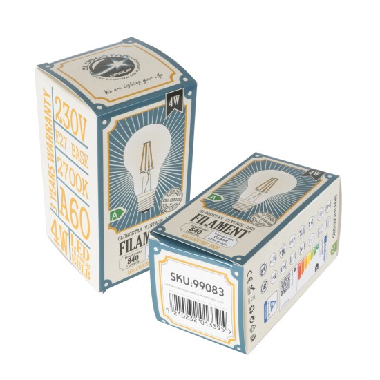 99083 Λάμπα LED Long Filament E27 A60 Γλόμπος 4W 840lm 360° AC 220-240V IP20 Φ6 x Υ11cm Θερμό Λευκό 2700K με Διάφανο Γυαλί - Pro Series 210lm/W - A Ενεργειακή Κλάση - 3 Χρόνια Εγγύηση