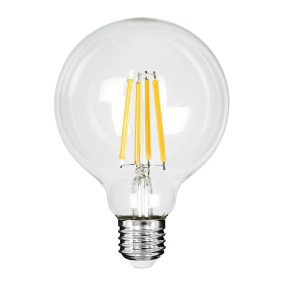 99084 Λάμπα LED Long Filament E27 G95 Γλόμπος 4W 840lm 360° AC 220-240V IP20 Φ9.5 x Υ13.8cm Θερμό Λευκό 2700K με Διάφανο Γυαλί - Pro Series 210lm/W - A Ενεργειακή Κλάση - 3 Χρόνια Εγγύηση