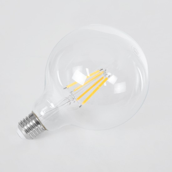 99085 Λάμπα LED Long Filament E27 G125 Γλόμπος 4W 840lm 360° AC 220-240V IP20 Φ12.5 x Υ13.8cm Θερμό Λευκό 2700K με Διάφανο Γυαλί - Pro Series 210lm/W - A Ενεργειακή Κλάση - 3 Χρόνια Εγγύηση