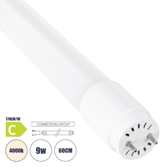 99100 Λάμπα LED Τύπου Φθορίου Θερμοπλαστική T8 G13 60cm 9W 1530lm 300° AC 220-240V IP20 Φ2.6 x Μ60cm - Φυσικό Λευκό 4000K - Pro Series 170lm/W - C Ενεργειακή Κλάση - 3 Χρόνια Εγγύηση