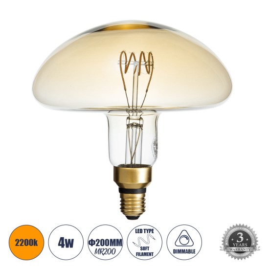 99173 Λάμπα LED Soft T Spiral Filament E27 MR200 MUSHROOM Γλόμπος 4W 280lm 360° AC 220-240V IP20 Φ20 x Υ20cm Ultra Θερμό Λευκό 2200K με Μελί Γυαλί Dimmable - 3 Χρόνια Εγγύηση