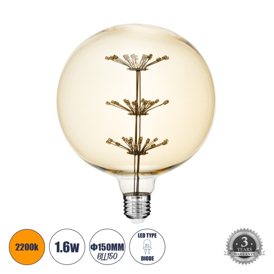 99210 Λάμπα LED MTX Diode HP E27 BLL150 MTX BALLOON Γλόμπος 1.6W 140lm 360° AC 220-240V IP20 Φ15 x Υ19.5cm Ultra Θερμό Λευκό 2200K με Μελί Γυαλί - 3 Χρόνια Εγγύηση