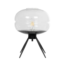 JAVAN 999-0036 Μοντέρνο Επιτραπέζιο Φωτιστικό Πορτατίφ Μονόφωτο 1 x E27 IP20 Διάφανο Γυαλί με Μαύρο Μέταλλο - Μ30 x Π30 x Υ19cm