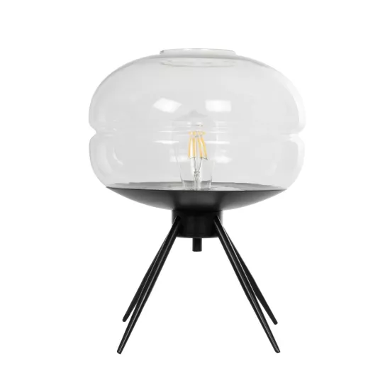JAVAN 999-0036 Μοντέρνο Επιτραπέζιο Φωτιστικό Πορτατίφ Μονόφωτο 1 x E27 IP20 Διάφανο Γυαλί με Μαύρο Μέταλλο - Μ30 x Π30 x Υ19cm