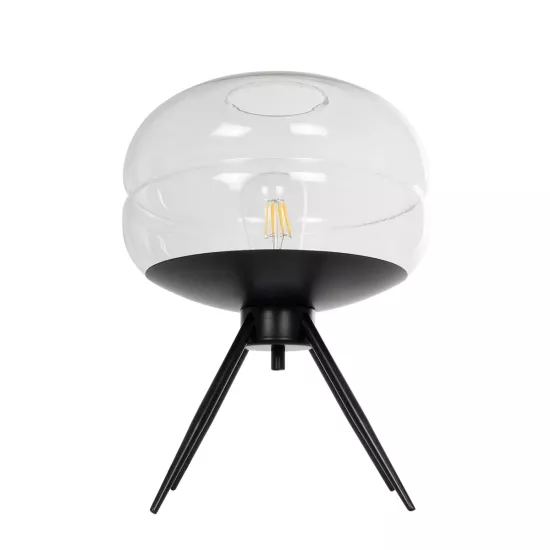 JAVAN 999-0036 Μοντέρνο Επιτραπέζιο Φωτιστικό Πορτατίφ Μονόφωτο 1 x E27 IP20 Διάφανο Γυαλί με Μαύρο Μέταλλο - Μ30 x Π30 x Υ19cm