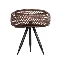 ZORION 999-0040 Vintage Επιτραπέζιο Φωτιστικό Πορτατίφ Μονόφωτο 1 x E27 IP20 Καφέ Ξύλο με Μαύρο Μέταλλο - Μ40 x Π40 x Υ43.5cm