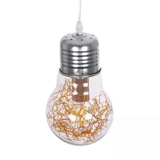 LAMP 999-0056 Μοντέρνο Κρεμαστό Φωτιστικό Οροφής με Ντουί 1 x E27 AC 220-240V IP20 - Διάφανο, Χρυσό & Ασημί - Μ15 x Π15 x Υ27cm