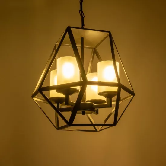 DASTAR 999-0091 Vintage Κρεμαστό Φωτιστικό Οροφής με Ντουί 4 x E27 AC 220-240V IP20 - Μαύρο & Λευκό - Μ42 x Π42 x Υ43cm