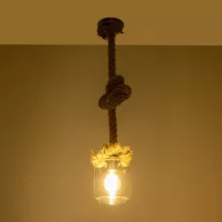 JAM 999-0116 Vintage Κρεμαστό Φωτιστικό Οροφής με Ντουί 1 x E27 AC 220-240V IP20 - Διάφανο & Μπεζ - Μ13 x Π13 x Υ125cm