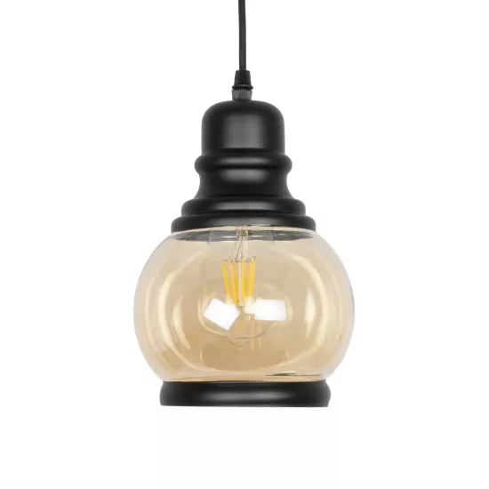 OLIVER 999-0186 Vintage Κρεμαστό Φωτιστικό Οροφής με Ντουί 1 x E27 AC 220-240V IP20 - Μελί & Μαύρο - Μ16 x Π16 x Υ25cm