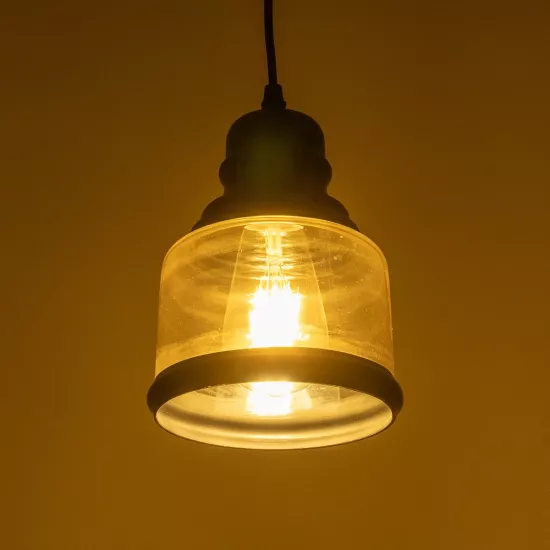 OLIVER 999-0187 Vintage Κρεμαστό Φωτιστικό Οροφής με Ντουί 1 x E27 AC 220-240V IP20 - Μελί & Μαύρο - Μ15 x Π15 x Υ21.5cm