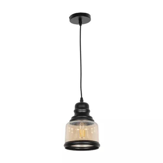 OLIVER 999-0187 Vintage Κρεμαστό Φωτιστικό Οροφής με Ντουί 1 x E27 AC 220-240V IP20 - Μελί & Μαύρο - Μ15 x Π15 x Υ21.5cm