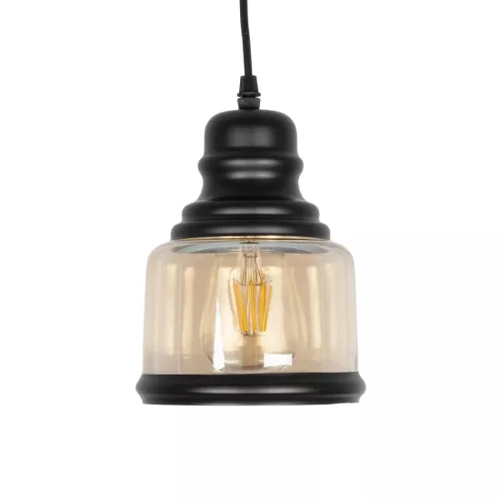 OLIVER 999-0187 Vintage Κρεμαστό Φωτιστικό Οροφής με Ντουί 1 x E27 AC 220-240V IP20 - Μελί & Μαύρο - Μ15 x Π15 x Υ21.5cm