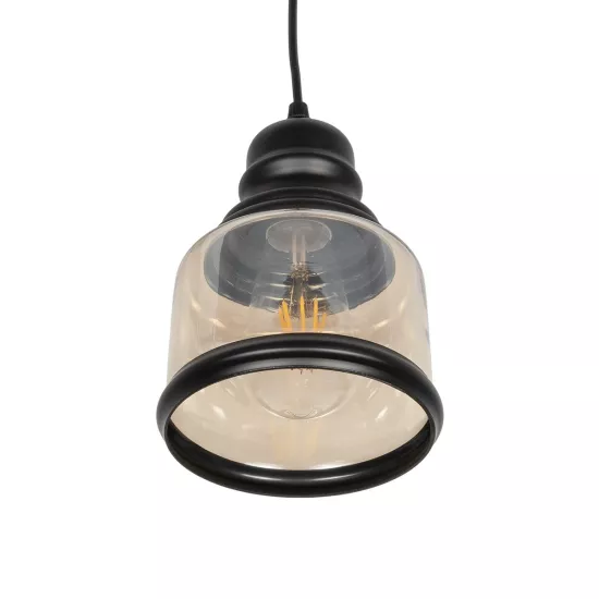 OLIVER 999-0187 Vintage Κρεμαστό Φωτιστικό Οροφής με Ντουί 1 x E27 AC 220-240V IP20 - Μελί & Μαύρο - Μ15 x Π15 x Υ21.5cm