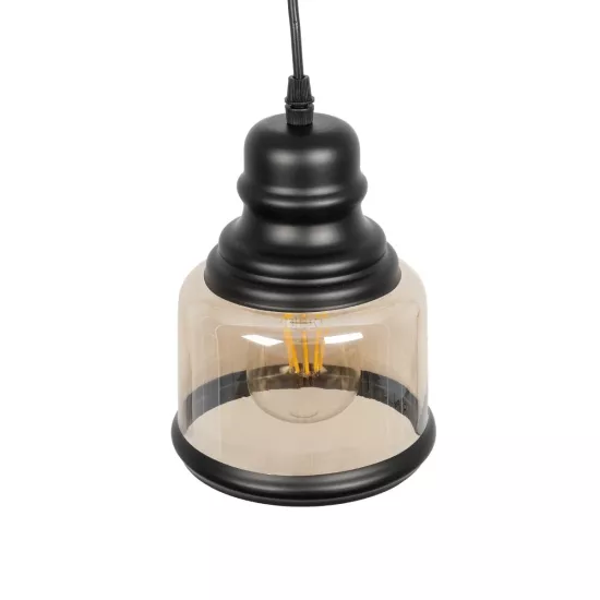 OLIVER 999-0187 Vintage Κρεμαστό Φωτιστικό Οροφής με Ντουί 1 x E27 AC 220-240V IP20 - Μελί & Μαύρο - Μ15 x Π15 x Υ21.5cm