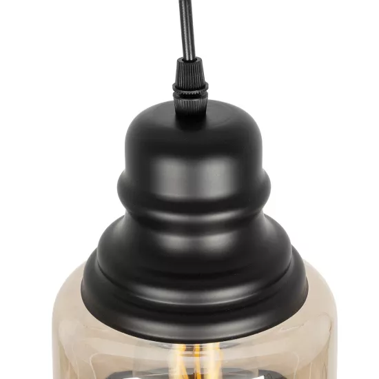 OLIVER 999-0187 Vintage Κρεμαστό Φωτιστικό Οροφής με Ντουί 1 x E27 AC 220-240V IP20 - Μελί & Μαύρο - Μ15 x Π15 x Υ21.5cm