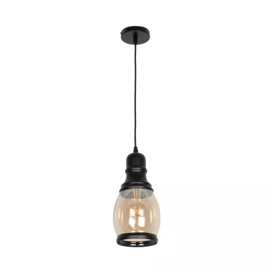 OLIVER 999-0188 Vintage Κρεμαστό Φωτιστικό Οροφής με Ντουί 1 x E27 AC 220-240V IP20 - Μελί & Μαύρο - Μ14 x Π14 x Υ30cm