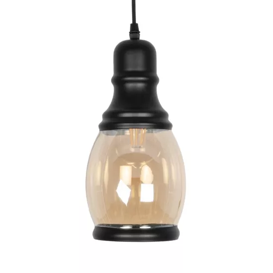 OLIVER 999-0188 Vintage Κρεμαστό Φωτιστικό Οροφής με Ντουί 1 x E27 AC 220-240V IP20 - Μελί & Μαύρο - Μ14 x Π14 x Υ30cm