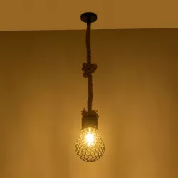 URBAN 999-0191 Vintage Κρεμαστό Φωτιστικό Οροφής με Ντουί 1 x E27 AC 220-240V IP20 - Μαύρο & Μπεζ - Μ15 x Π15 x Υ80cm