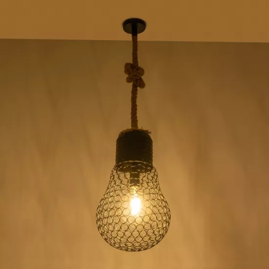 URBAN 999-0192 Vintage Κρεμαστό Φωτιστικό Οροφής με Ντουί 1 x E27 AC 220-240V IP20 - Μαύρο & Μπεζ - Μ28 x Π28 x Υ80cm