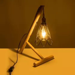 ELMA 999-0239 Μοντέρνο Επιτραπέζιο Φωτιστικό Πορτατίφ Μονόφωτο 1 x E27 IP20 Μπεζ Ξύλο με Μαύρο Μέταλλο - Μ35 x Π20 x Υ43cm