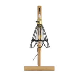 ELMA 999-0239 Μοντέρνο Επιτραπέζιο Φωτιστικό Πορτατίφ Μονόφωτο 1 x E27 IP20 Μπεζ Ξύλο με Μαύρο Μέταλλο - Μ35 x Π20 x Υ43cm