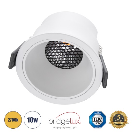 PLUTO-M 60255 Χωνευτό LED Spot Downlight TrimLess Φ8.4cm 10W 1250lm 38° AC 220-240V IP20 Φ8.4 x Υ5.9cm - Στρόγγυλο - Λευκό & Anti-Glare HoneyComb - Θερμό Λευκό 2700K - Bridgelux COB - 5 Years Warranty