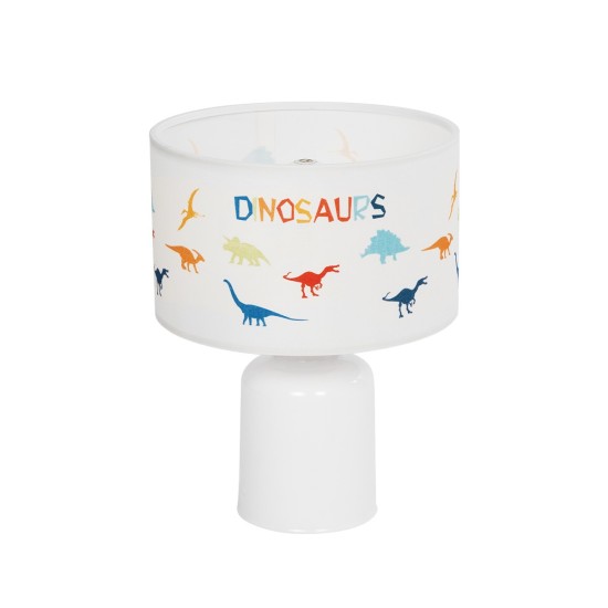 DINO 204-0028 Παιδικό Eπιτραπέζιο Φωτιστικό Πορτατίφ Μονόφωτο 1 x E27 IP20 Πολύχρωμο Ύφασμα με Λευκό Πλαστικό - Μ24 x Π24 x Υ32cm