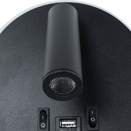 LADY-R 60938 Μοντέρνο Φωτιστικό Τοίχου - Απλίκα Ξενοδοχείου Reading Light με Φορτιστή USB 3A LED 6W 600lm 36° & 360° AC 220-240V IP20 Φυσικό Λευκό 4500K - Bridgelux COB Chip & TÜV SÜD Driver - Μαύρο Ματ - Μ15 x Π15 x Υ7cm - 3 Χρόνια Εγγύηση